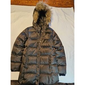 GAP KIDS Puffer Coat With Fur Trimmed‎ Hood Dark Brown Winter Jacket XXL Regular